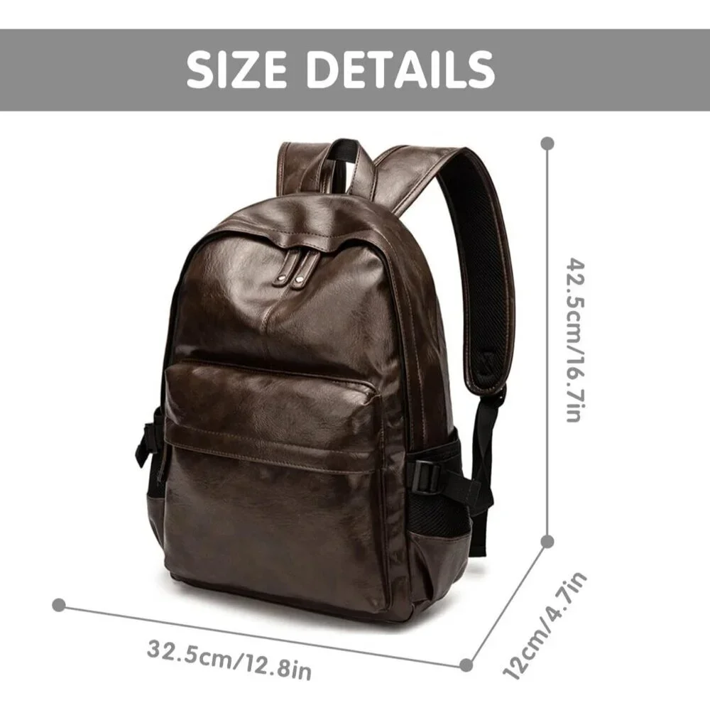 Men's Brown School College Book Bag Casual Day Pack Leather Laptop Backpack
